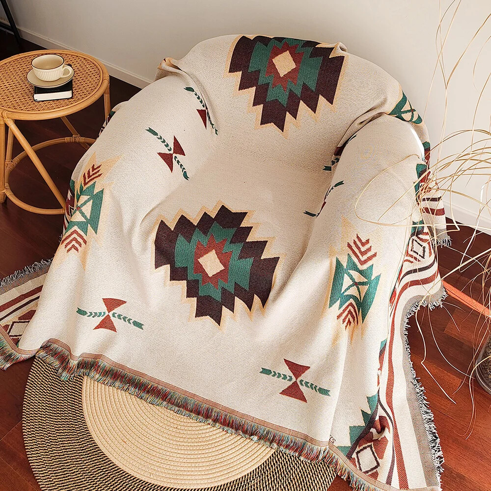 Boho Throw Blanket Fringe - Selimut Boho Aztec Ukuran Besar dengan
