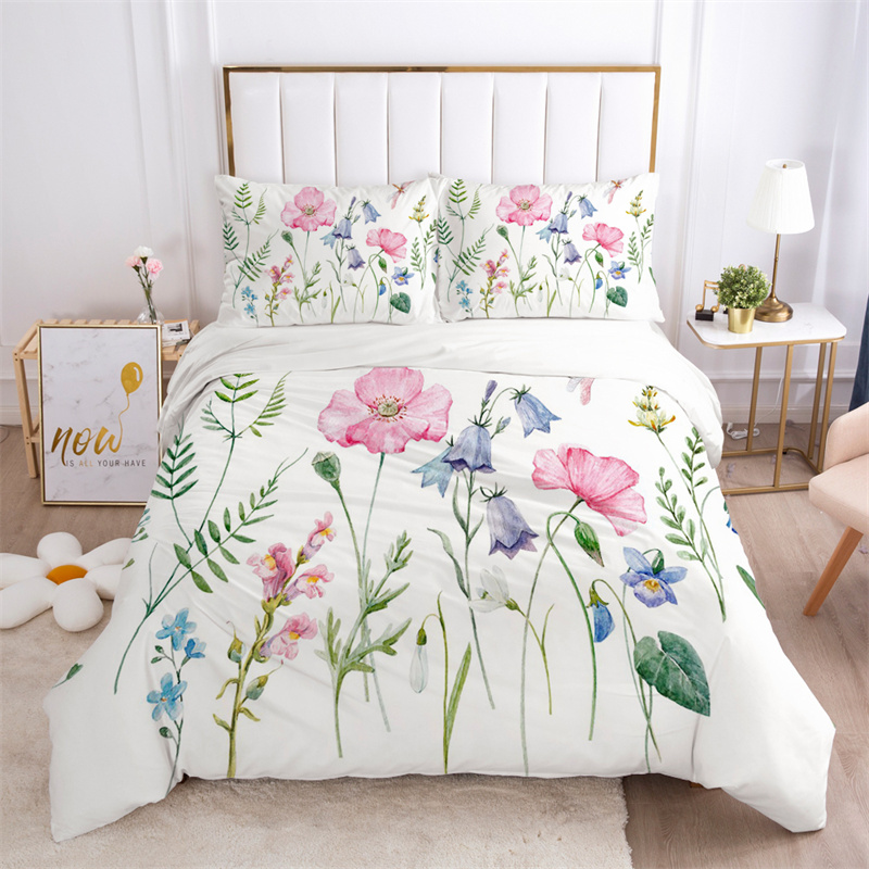 Set Sprei Motif Daun Bunga Mik - Aesthetic Floral Duvet Cover ulasan dan harga